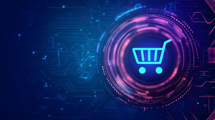 Digital Shopping Cart Interface Online Retail, E-commerce, Circuit Background.