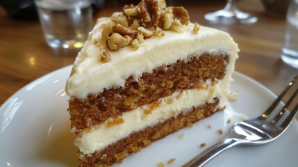 Delicious Layer Carrot Cake Topped With Walnuts