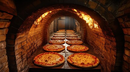 High Quality Traditional Pizza Baking in Rustic Oven Interior