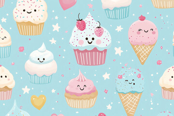 Kawaii Dessert Wallpaper Full of Sweets
かわいいスイーツがいっぱいの壁紙