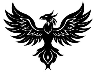 phoenix bird black silhouette vector, Simple silhouette Design vector icon with white background.