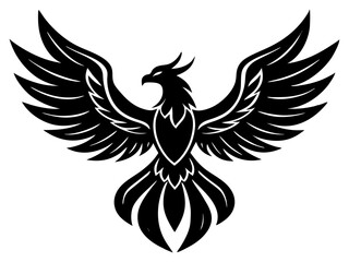 Obraz premium phoenix bird black silhouette vector, Simple silhouette Design vector icon with white background.