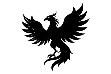 Fototapeta premium phoenix bird black silhouette vector, Simple silhouette Design vector icon with white background.