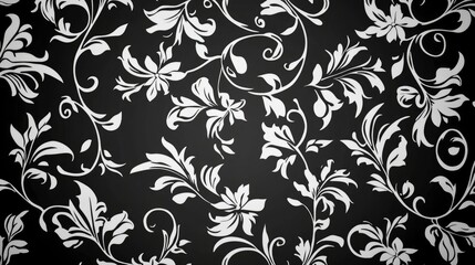White floral pattern on black background