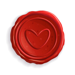 Wax seal with a heart on a white background. The concept of romance, love, Valentine's day. Isolated vector illustrations for posters, banners, postcards, invitations, and covers..