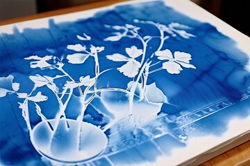 cyanotype photographic printing process creating blue and white