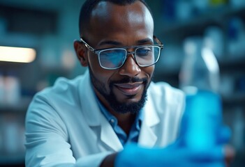 A male African scientist in a modern laboratory setting