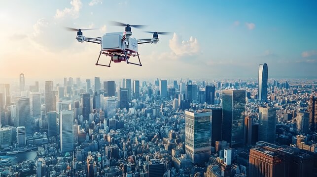 A Futuristic Drone Delivering Lifesaving Organ Over a Bustling Cityscape Showcasing Innovation in
