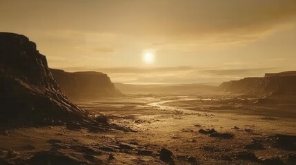 Obraz premium Serene Landscape at Sunset with Golden Tones