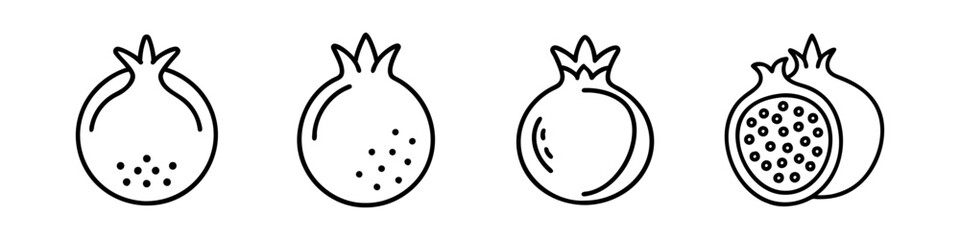 pomegranate icon, fruits line art, fruits icon - simple black line art icon of pomegranate perfect for logos, and fruits-themed designs.