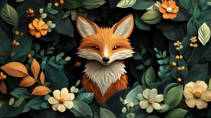 Fototapeta premium Colorful Paper Art Style Featuring Fox in Lush Forest Scene