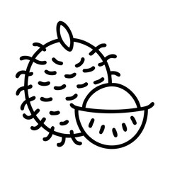 rambutan icon, fruits line art, fruits icon - simple black line art icon of rambutan perfect for logos, and fruits-themed designs.