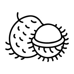 rambutan icon, fruits line art, fruits icon - simple black line art icon of rambutan perfect for logos, and fruits-themed designs.