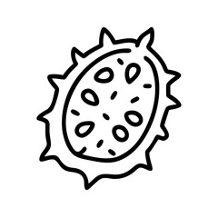 kiwano horned melon icon, fruits line art, fruits icon - simple black line art icon of kiwano horned melon perfect for logos, and fruits-themed designs.