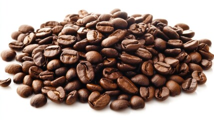 Fototapeta premium Close-Up of Roasted Coffee Beans Pile on White Background