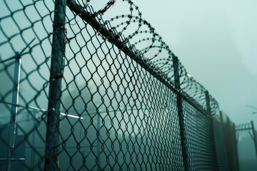 Detailed Image of Menacing Barbed Wire Fence Around Secure Facility