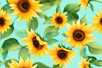 Obraz premium Vibrant sunflower floral pattern nature digital art bright environment close-up view beauty and growth