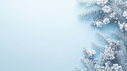Frosty Winter Background with Delicate Blue Spruce and Snowflakes