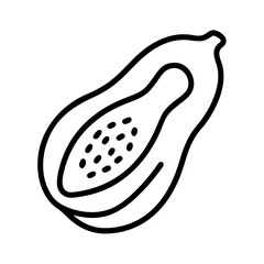 papaya icon, fruits line art, fruits icon - simple black line art icon of papaya perfect for logos, and fruits-themed designs.