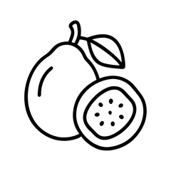 guava icon, fruits line art, fruits icon - simple black line art icon of guava perfect for logos, and fruits-themed designs.
