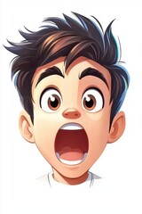 Exciting animated boy expressing surprise digital art bright colors close-up perspective fun concept