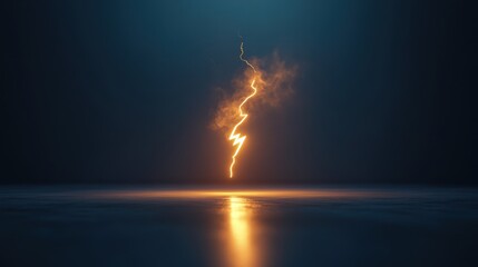 Obraz premium Dramatic Digital Rendering of a Single Lightning Bolt Striking a Dark, Reflective Surface