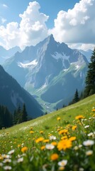 Fototapeta premium Idyllic mountain landscape in the Alps with flowering meadows