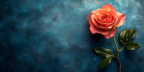 A Vibrant Rose Diagonally Laid Across a Soft Textured Background Leaving Negative Space for Text or