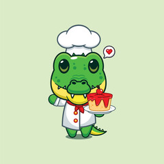 chef crocodile mascot cartoon character with cake