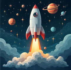 Background image on the theme of astronautics rockets planets stars space station icon, uneven ring on the planet.