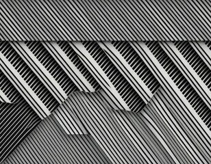 Abstract Black and White Striped Geometric Pattern:  Dynamic Diagonal Lines, 3D Illusion, Modern Design Background