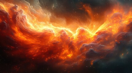 Naklejka premium Fiery Nebula: A Cosmic Inferno