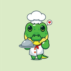 chef crocodile mascot cartoon character with dish