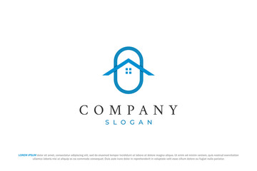 letter o and blue house minimal logo