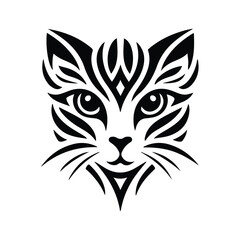 Tribal cat tattoo vector, isolated, swirl black animal silhouette cut file.