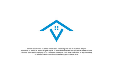 letter v blue house logo design