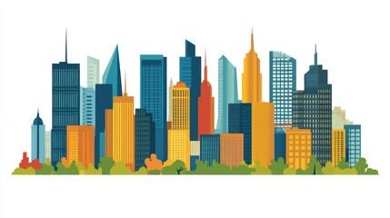 Obraz premium Vibrant Metropolis Skyline: A Colorful Cityscape Illustration