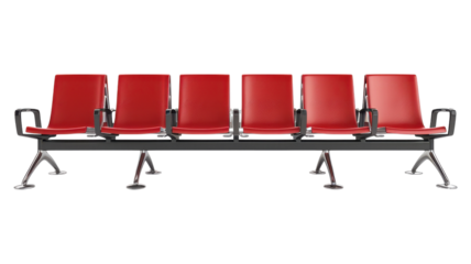 Modern red seating in an airport departure area promotes comfort transparent background