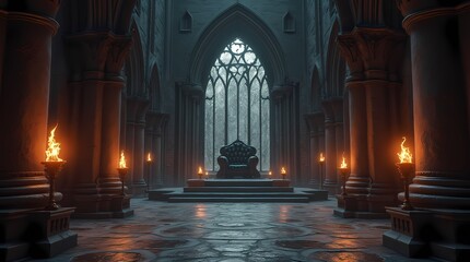 Majestic Gothic castle hall in dark fantasy style with throne, perfect for fantasy decorations