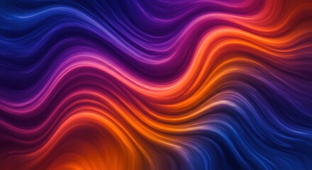 Fototapeta premium Abstract Wavy Lines: A vibrant and dynamic digital illustration features a mesmerizing blend of vibrant orange, purple, and blue wavy lines.