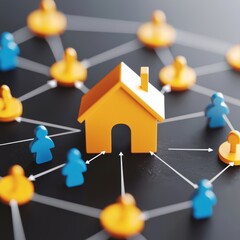 Connected icons representing home networks in digital space