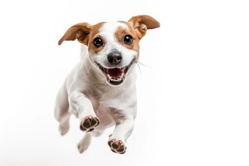 Happy Cute Dog Running and Jumping Isolated on White or Transparent Background