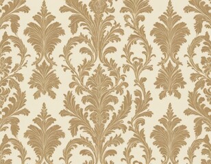 Elegant Damask Wallpaper Seamless Pattern: Luxurious Gold Floral Design on Beige Background