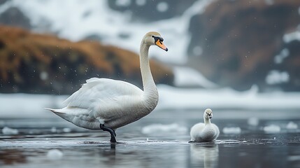 Obraz premium Elegant swan at sunset on lake high resolution hd picture
