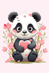 Obraz premium Valentine's Day Greeting Card Design: Panda with Heart