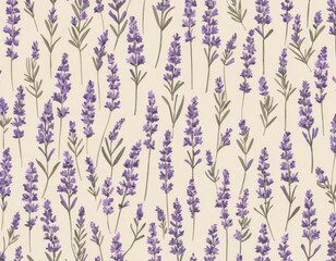 Elegant Lavender Floral Seamless Pattern: Watercolor Style Botanical Illustration for Textile and Wallpaper Design