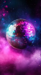 Obraz premium Disco ball casting kaleidoscopic lights in dark space