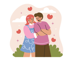 Couple in Love Celebrate Valentine Together. Valentine Concept Illustration