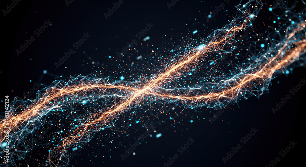 Poster plexus of abstract glow dots on a black background. loop animations. 3d illustration