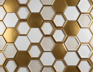 Obraz premium Geometric Honeycomb Pattern: Abstract Gold and White Hexagon Texture Background